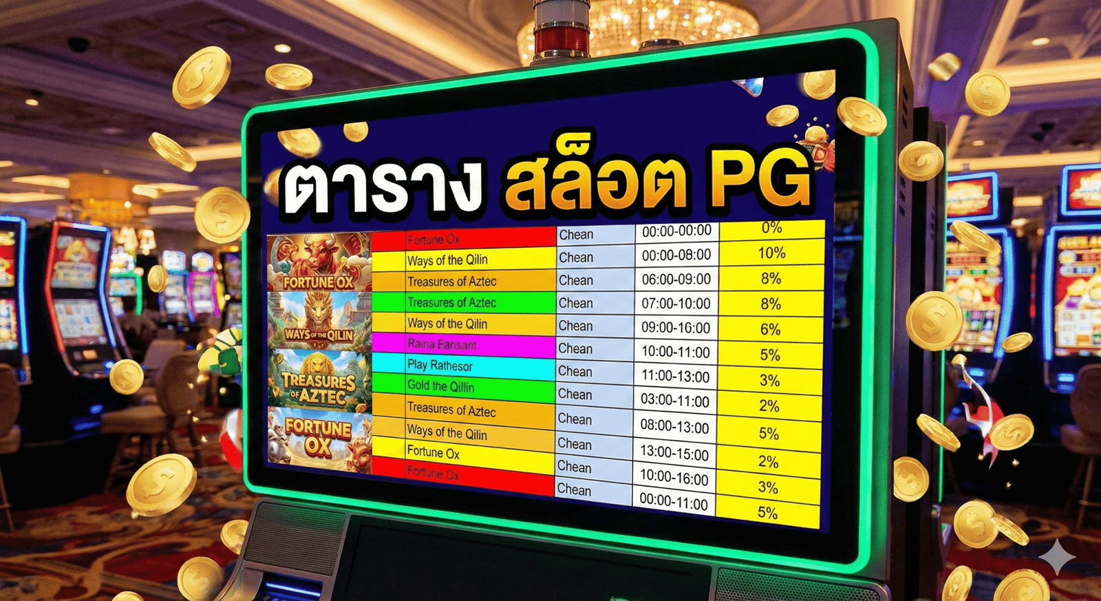 ตาราง สล็อต pg